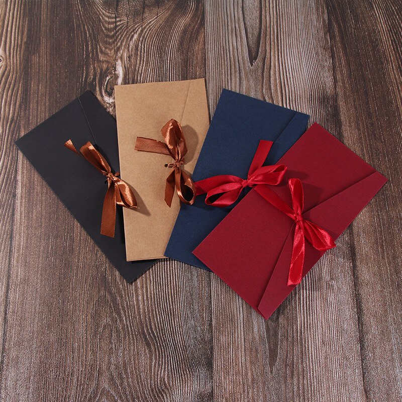 Bowknot Ribbon Pearl Paper Card Envelopes Large Kraft Envelopes for Wedding Invitation Postcard Cards 1PC