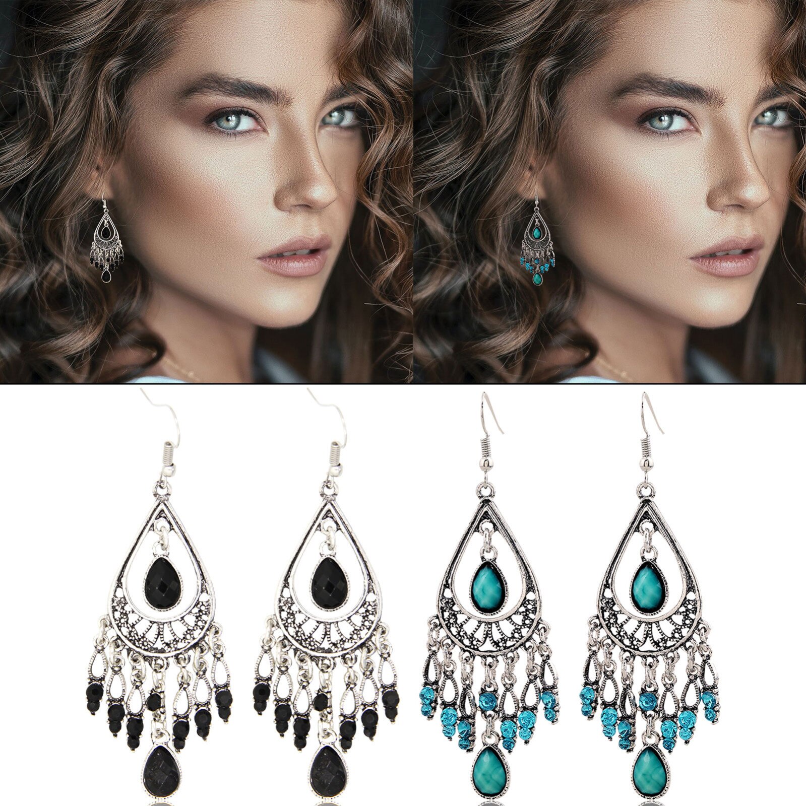 Pendientes de borla con piedra preciosa en forma de gota para mujer, aretes, estilo bohemio, Vintage, tallado, para ,