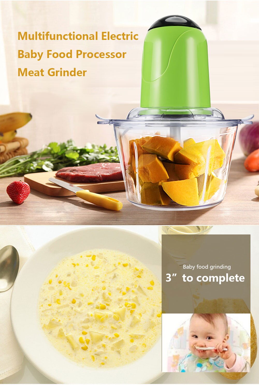 Elektrisk kødkværn multifunktionel baby foodprocessor 2l kødkværn blender juicer madmixer frugt elektrisk blender