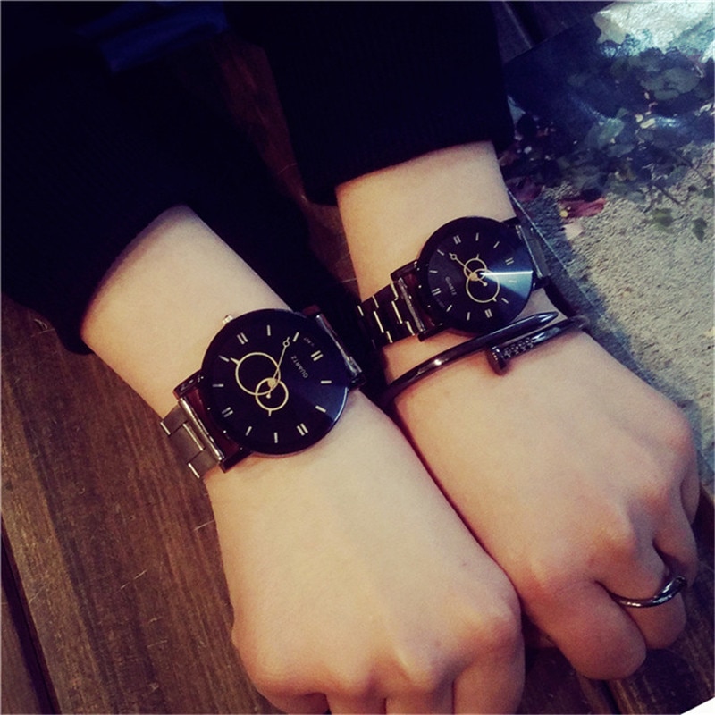 Eenvoudige Retro Harajuku Student Mannen Vrouwen Quartz Roestvrij Stalen horloge Mode Paar horloges