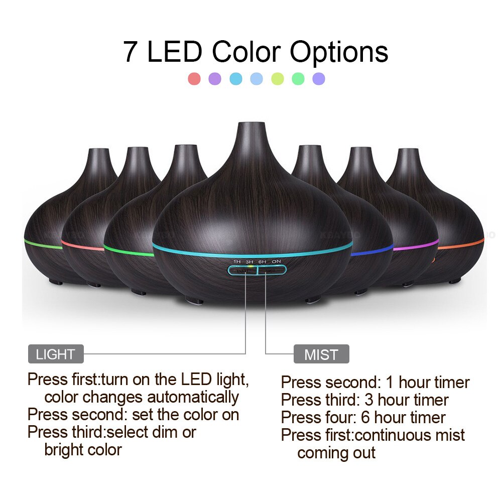 KBAYBO 300ml Aroma nawilżacz powietrza ziarna drewna z LED lights dyfuzor olejków eterycznych aromaterapia elektryczny Mist Maker dla domu