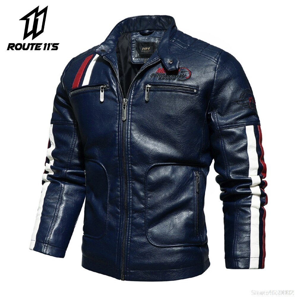 Motorcycle Jacket Mens Moto Leather Men's Brand Leather Jacket Coat Men Handsome Washed Embroidery Biker PU Jacket Male Jaqueta: KH-168-BU / xxxxl