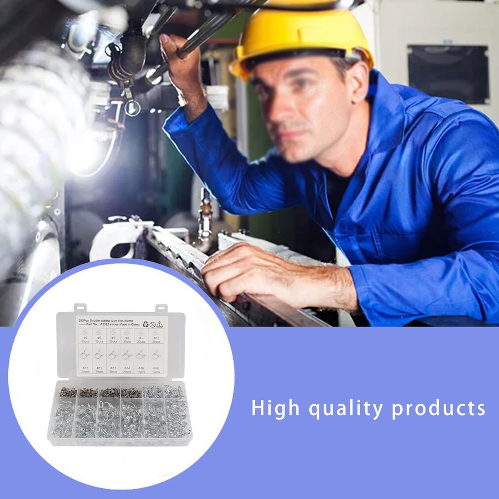 285pcs Double-Wire Spring Pipe Clamp Double-Wire Hose Water Pipe Clamp Φ5-Φ18 Fuel Tubes Clip Durable