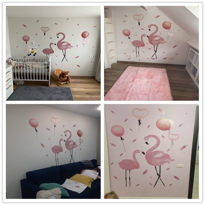 Rosa flamingo dyr vegg klistremerker diy ballonger veggmaleri dekaler for barn rom baby soverom barnehage hjemme dekorasjon tilbehør