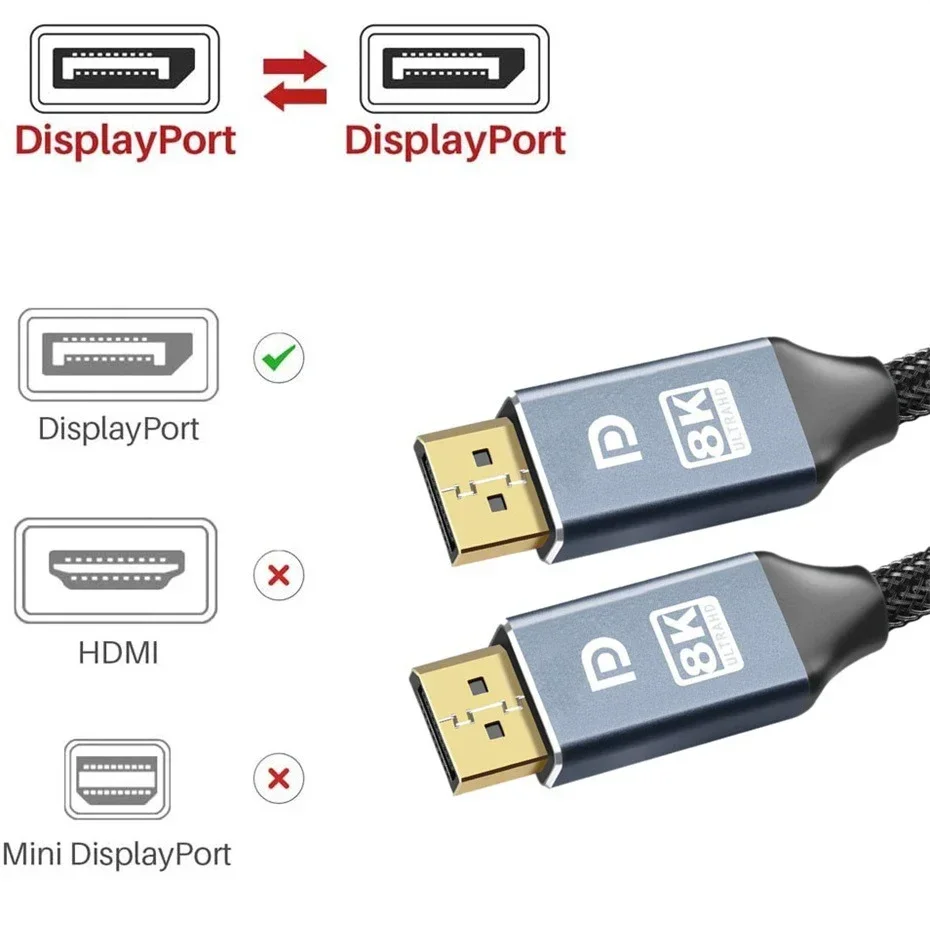 Displayport-kabel  dp 240hz -kabel  dp1.4 8k 4k 144hz 165hz displayport-kabeladapter til video-pc bærbar pc  tv 8k displayport-kabel