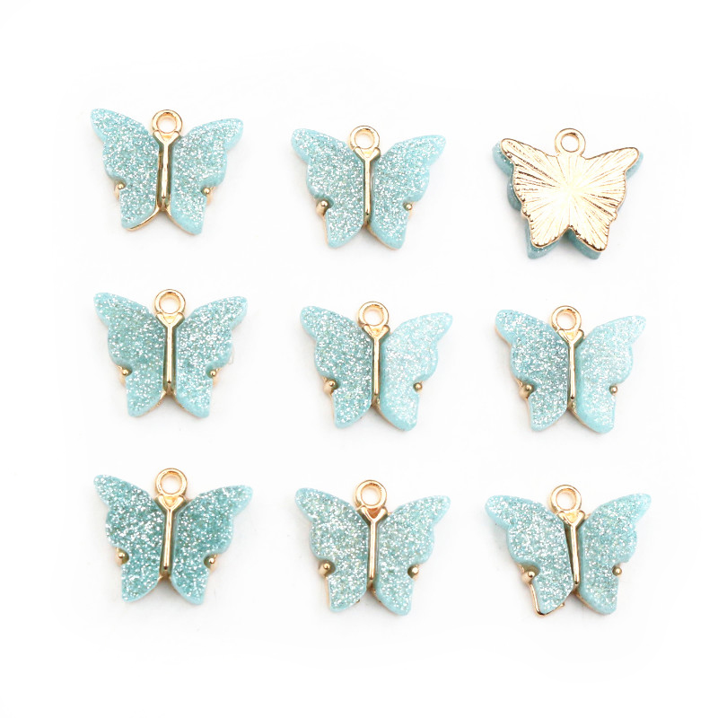 10 Uds. De 14x16mm acrílico mariposa encantos colgante de aleación de Metal para collar pulsera DIY accesorios de fabricación de joyas: Plata antigua plateada