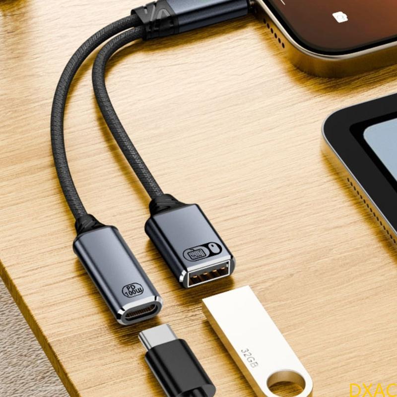 Dxac usb c splitter 100w usb c han til dobbelt hun-stik adapter type c usb 2.0 splitter kabelstik opladningsadapter