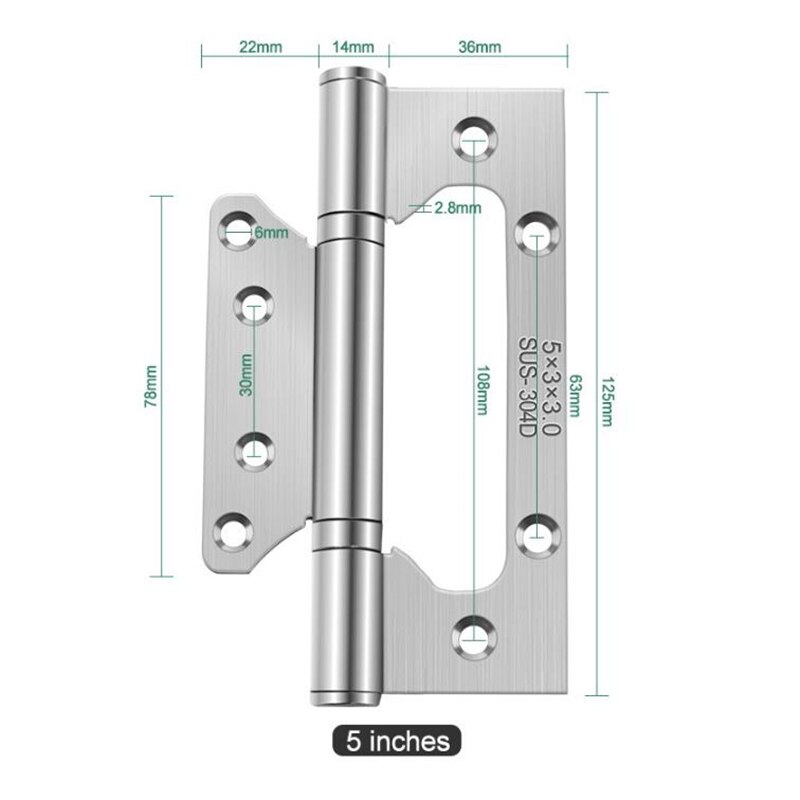 Slot-free Stainless Steel Hinge Thickened Door Hardware Silent Bearing 4 inch/5 inch flat hinge