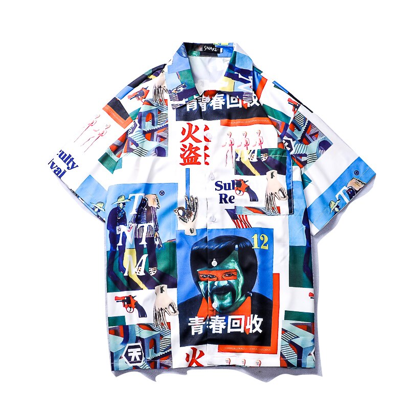Oscn 7 skjorter med print til mænd street kortærmet sommer strand herre skjorte løs afslappet korea chemise homme 661: M