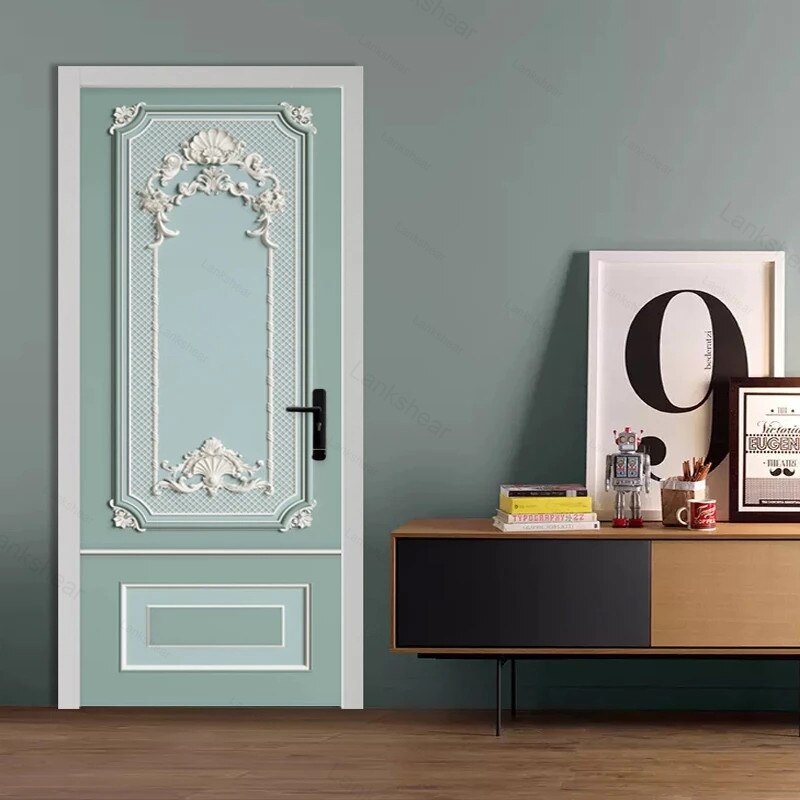 Modern Simple Door Sticker 3D Relief Gypsum Wallpaper Living Room Dining Room Home Pvc Waterproof Door Poster 3D Stickers