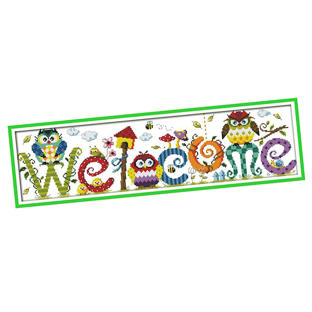 Counted &amp; Stamped Cross Stitch Kit Cartoon Owl Patterns Embroidery Crafts DIY