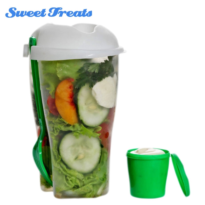 Verse Salade Container Portie Cup Shaker Met Dressing Container Vork Voedsel Opslag, Gebruik Deze Kom Voor Picknick, lunch Te Gaan