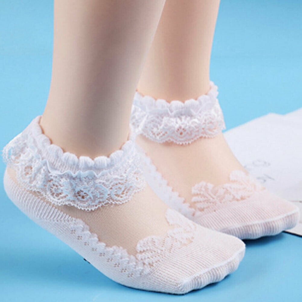 Calcetines hasta el tobillo para niña bebé princesa con volantes Rosa Blanco: Blanco / 0 to 1Y