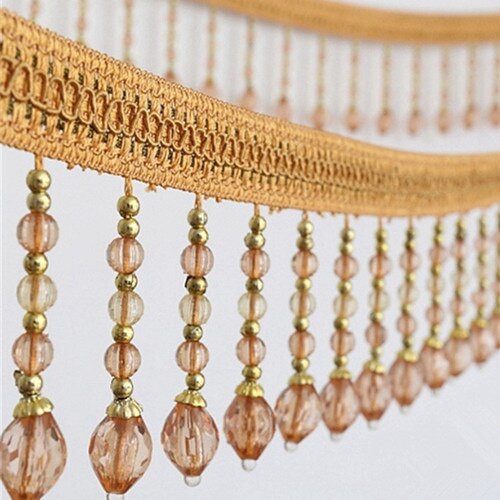 12 meter bradede hængende perler kvast frynser trimmer applikeret stof bånd tape bånd gardin bord bryllup dekoreret  t2583: Brun