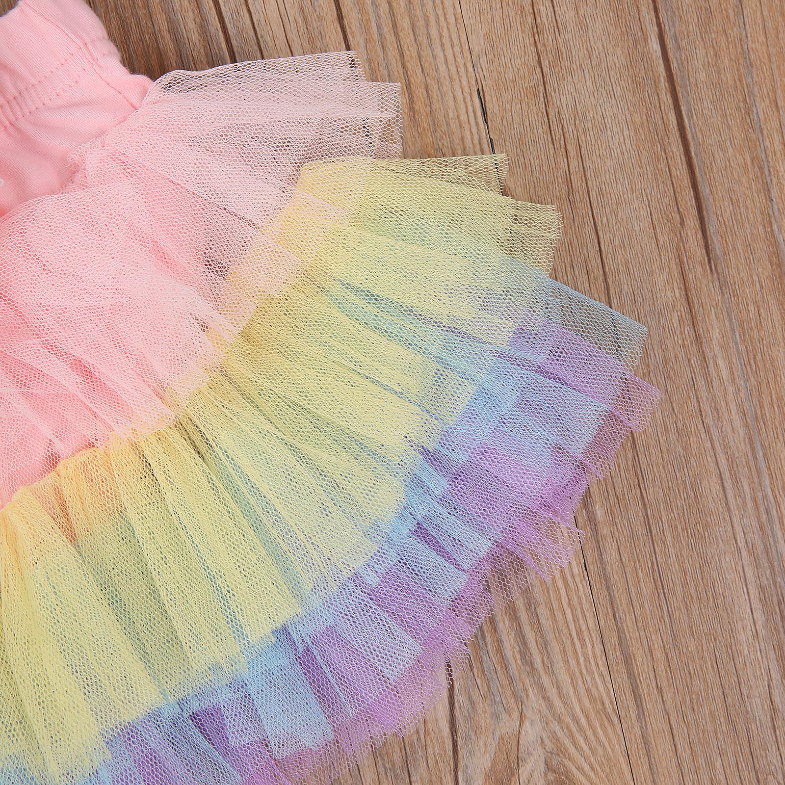 0-3M Kleinkind Baby Mädchen Regenbogen Ballettröckchen Felsen Stirnband Bunte Pailletten Bowknot Gittergewebe Schicht Ballettröckchen Röcke Headwear Geburtstag Party Outfit