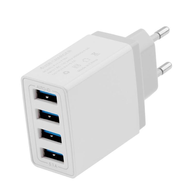 4 Poorten Usb Charger Adapter 5V Eu Plug Mobiele Telefoon Universele Usb Travel Charger Met Indicatielampje Mobiele Telefoon accessoires: EU white