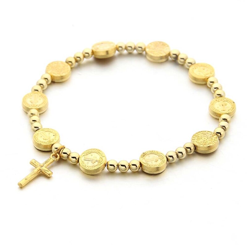 Bracelet croix de jésus, perles dorées, ornement sacré pour noël, décoration d&#39;église catholique, religieux