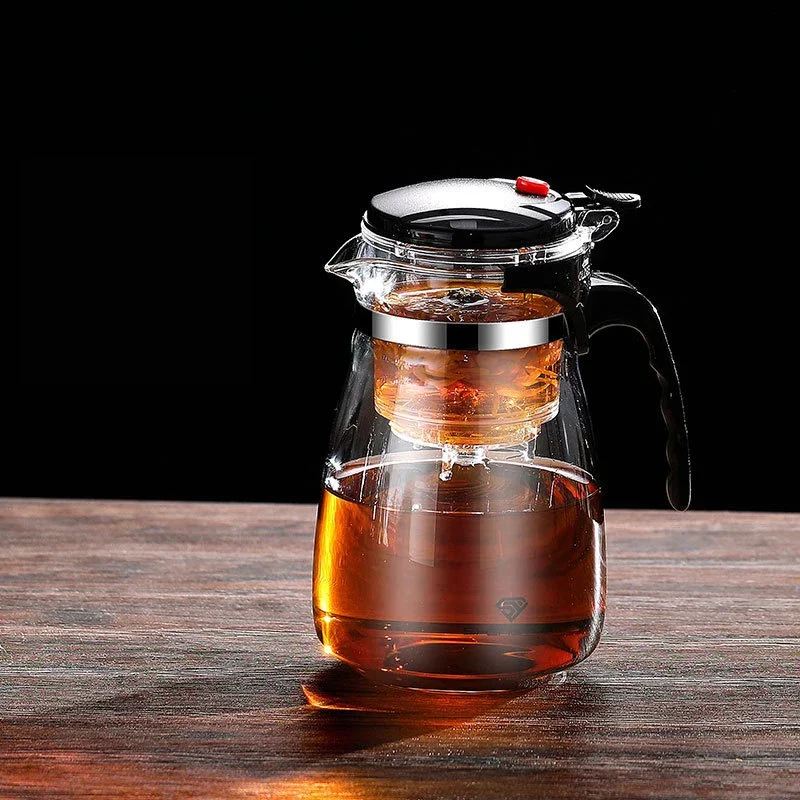 Bule de vidro 500ml-1800ml, prensa para filtrar chá, separador de água, filtro de escritório doméstico, máquina de chá kung fu, utensílios de chá, presentes de feriado: Luz amarela