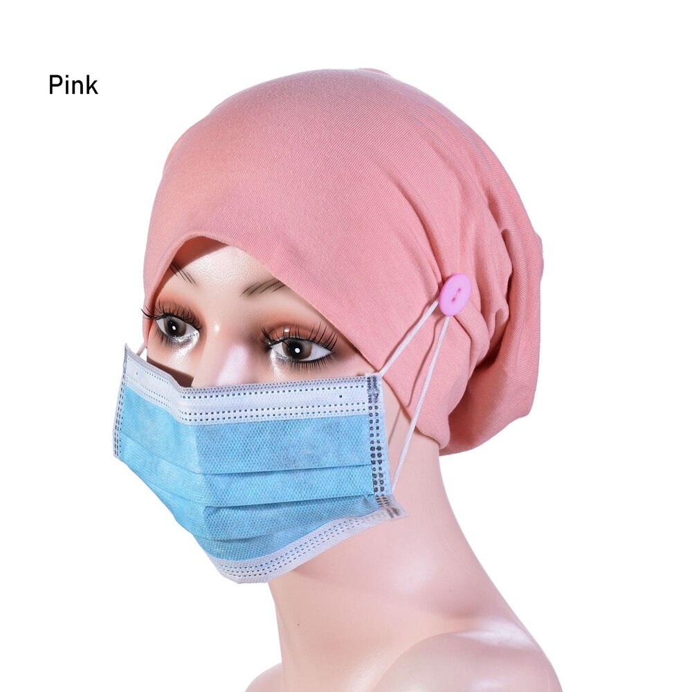 Multicolor sombrero turbante para mujeres de Botón de gorros Hijab interiores de la cabeza bufanda estilo Hijab Underscarf sombrero diadema tubo: Rosa