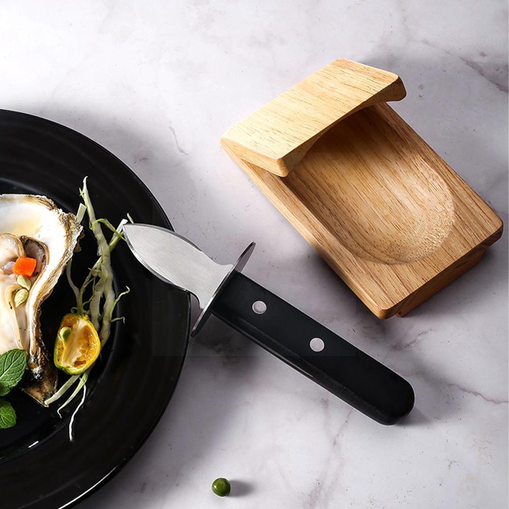 1pc Oyster Shucking Clamp Wooden Oyster Holder Oyster Opener Tool Wooden Tray For Kitchen Gadget Supplies F1u7
