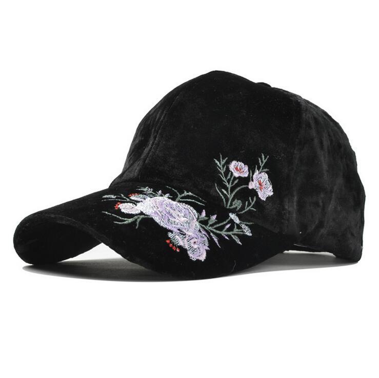 Seioum fløjl broderi rose blomst kasket kvinder motorhjelm baseball kasket vinter hat til mænd gorros