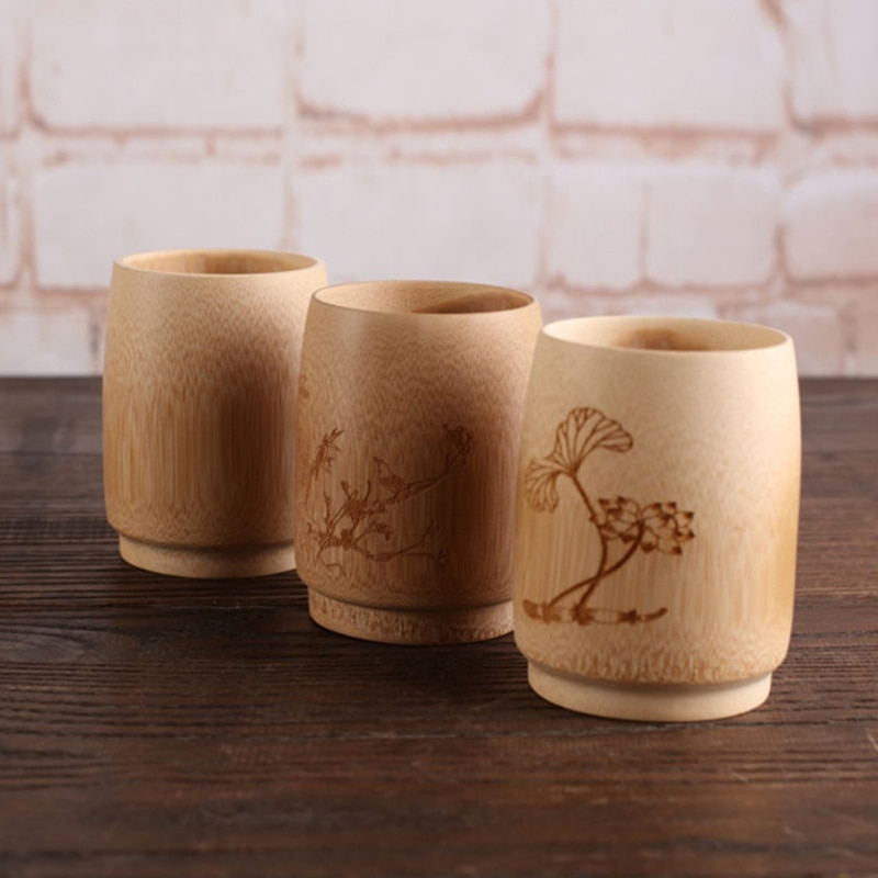 Japan Teaism Engraving Tea Cup Natural Bamboo Joint Wine Tea Cup for Home Tea Table Decoration Tea Ceremony Lotus Magpie Cupss.