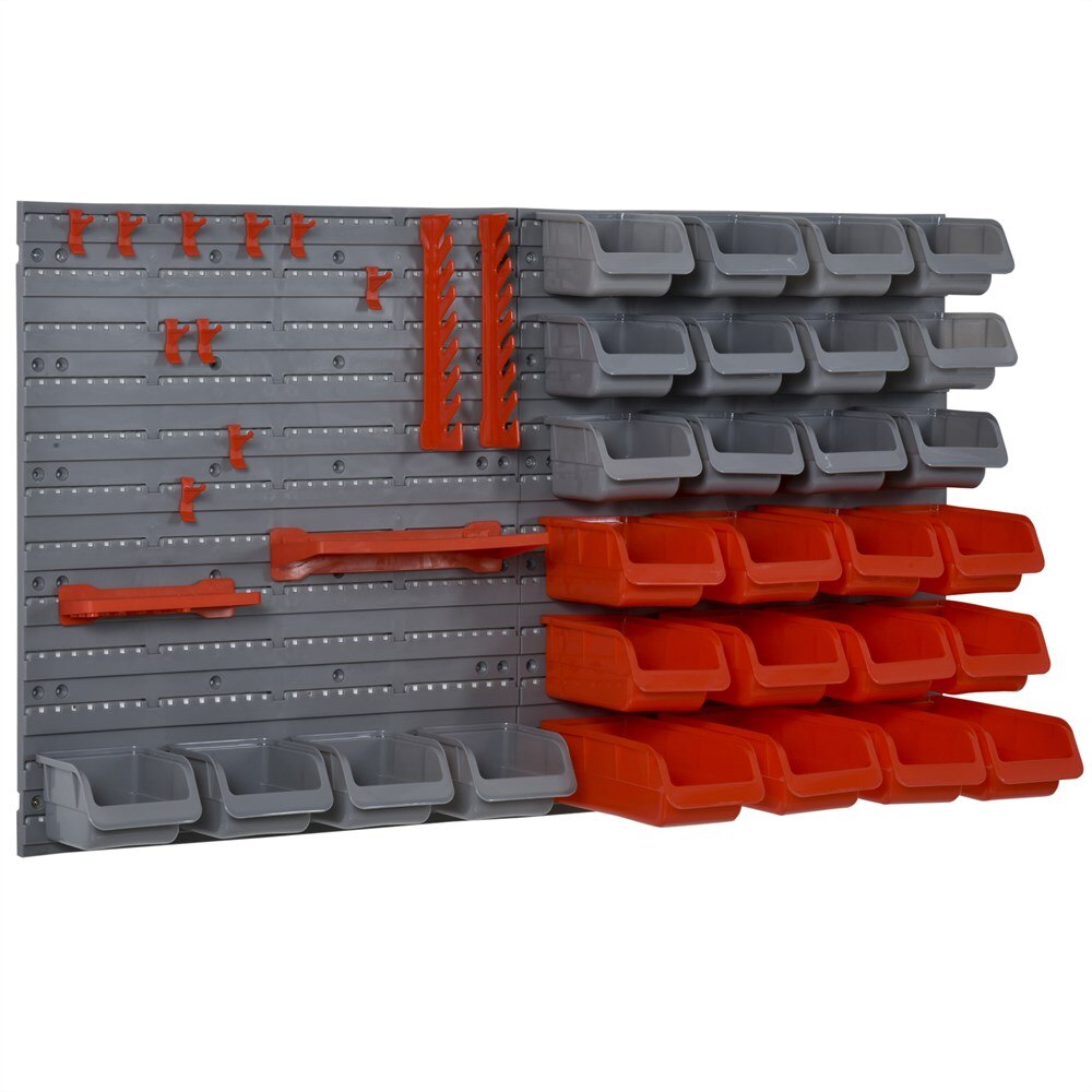 DURHAND Panel organizador de herramientas Estanterías de Almacenaje con 28 Cajas Apilables y Diferentes Gancho Gris y Rojo