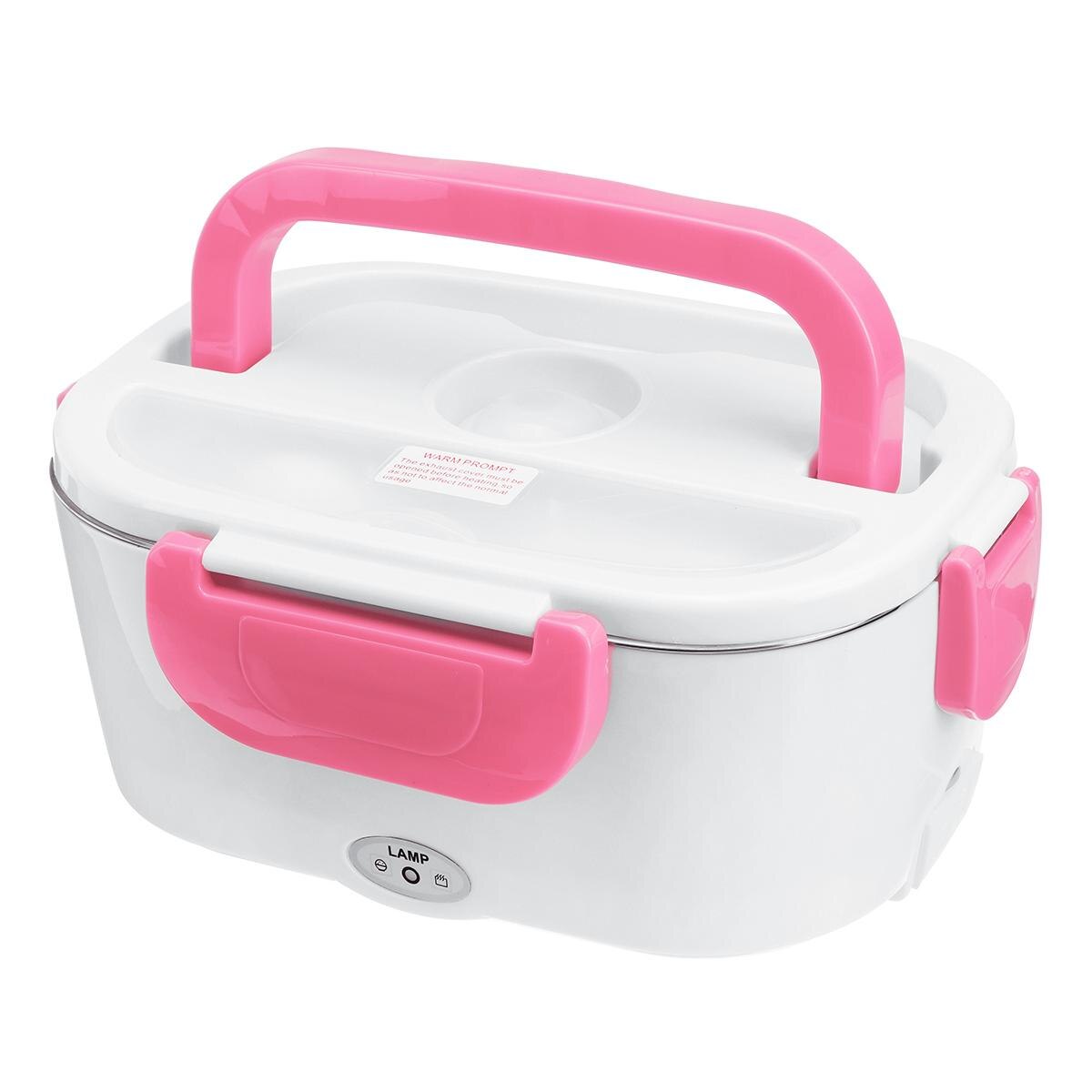 12V 110V 220V Electric Heated Lunch Box Food Warmer Container Thermostat Stainless Steel Rice Cooker Dinnerware Set For Car Home: US Plug Pink