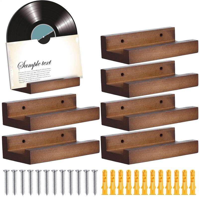 6 stk. vinylplatehylle i tre, veggmontert, liten veggplateholder, utstillingshylle, vinylplatehyller, plateholder til album