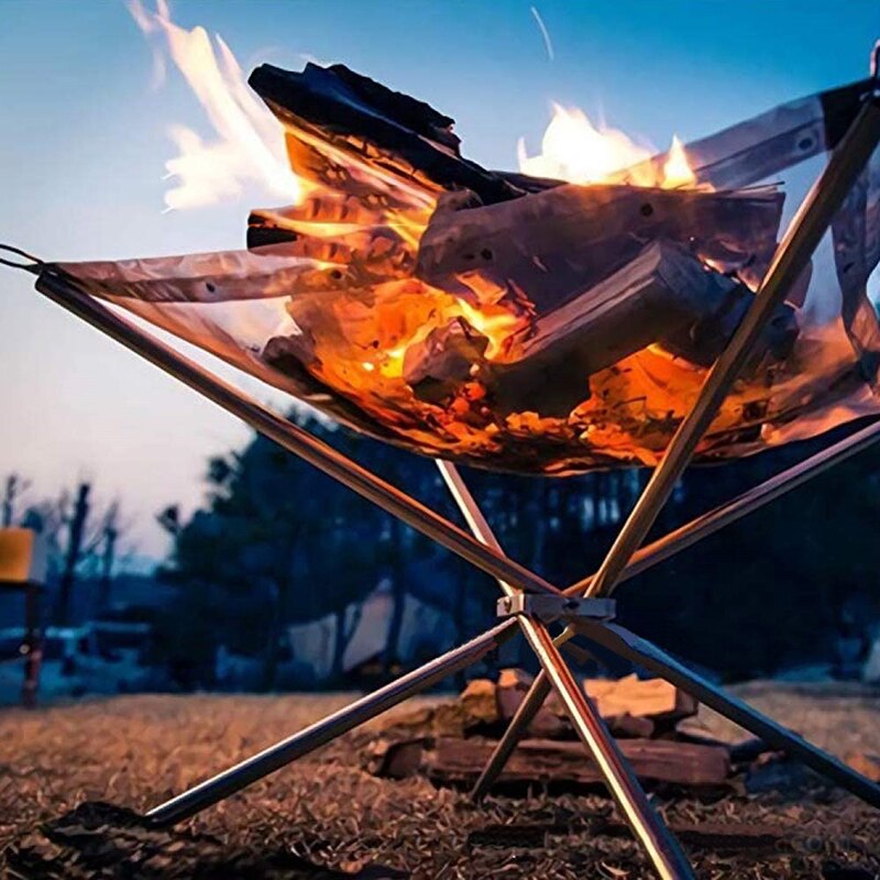 Folding Campfire Rack Outdoor Camping Incinerator Barbecue Burning Fire Folding Wood Stove