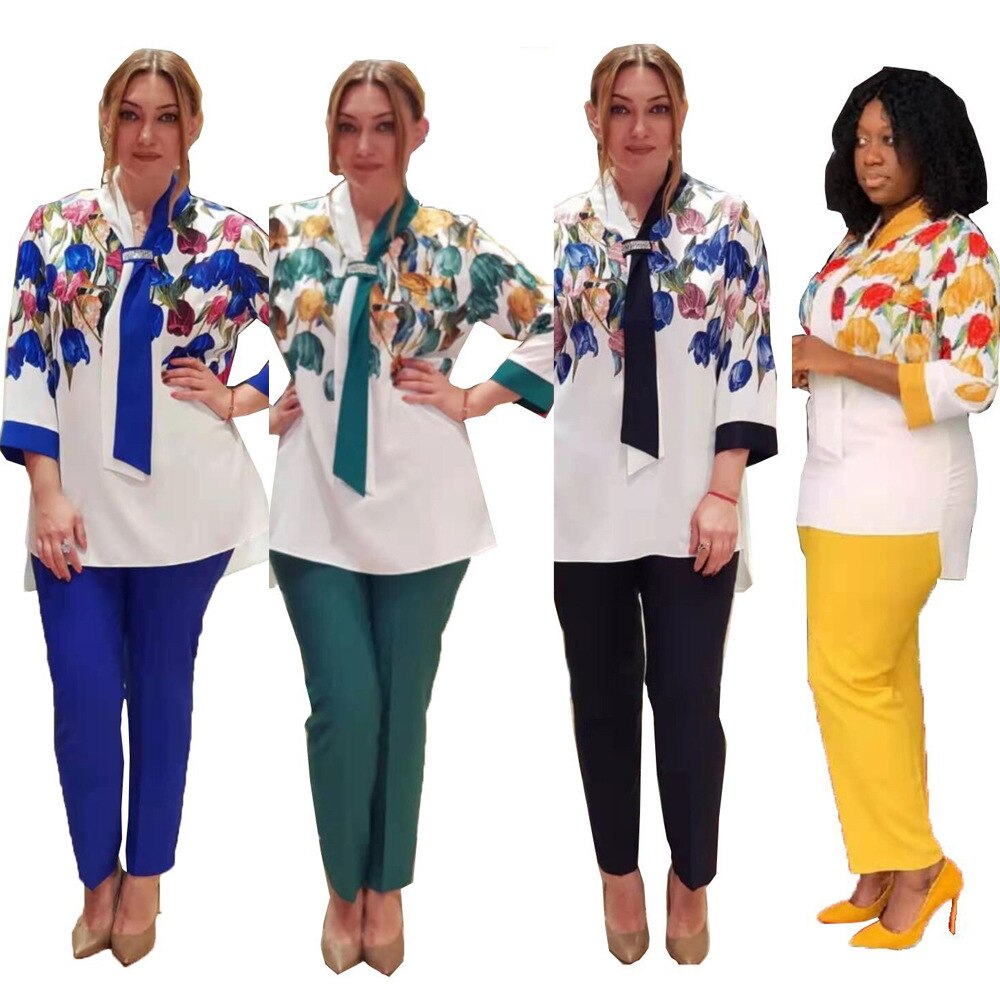 2 Piece Set Africa Clothes African Dashiki Dashiki Suit Top And Trousers Super Elastic Party Plus Size For Lady