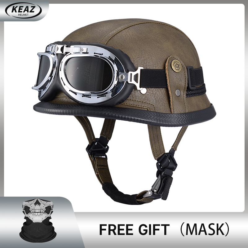 Casque demi-visage en cuir de Style allemand pour moto, prix d'usine, Cap1/2 approuvé par le DOT, casques + lunettes à visage ouvert