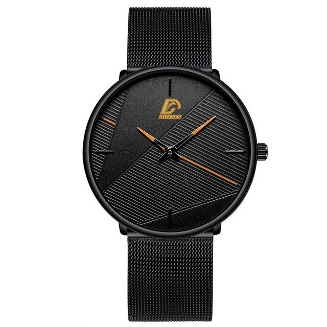 Herreure simple mænd business ultra tyndt rustfrit stål mesh bælte quartz ur minimalistiske armbåndsure til mænd: M sort gul