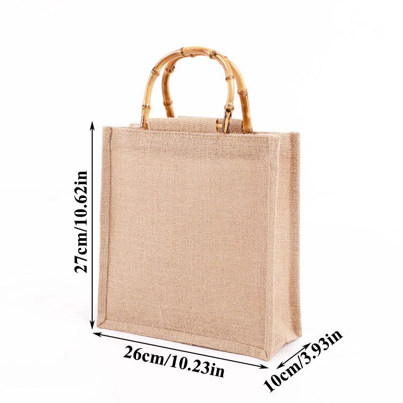 Draagbare Jute Jute Boodschappentas Handtas Bamboe Lus Handgrepen Tote Retro Diy Tas Handtas Vrouwen Big Size Strandtas Voor meisjes: 2