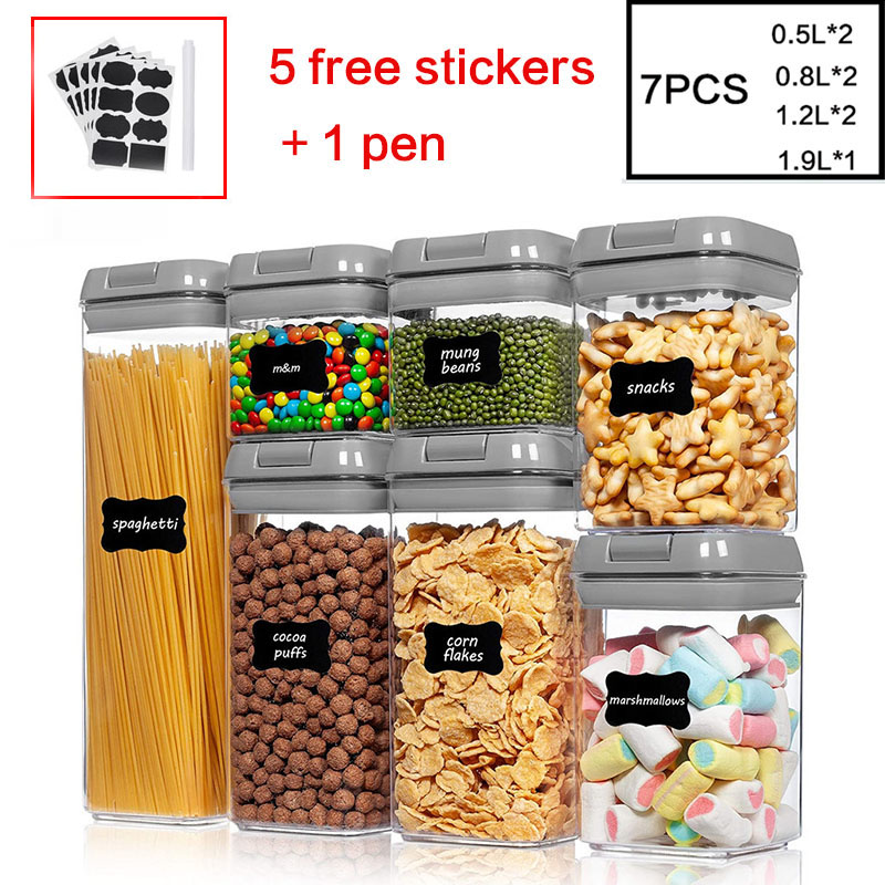 Plastic airtight tank moisture-proof and insect-proof storage bottle food storage container kitchen refrigerator storage jar: set  6