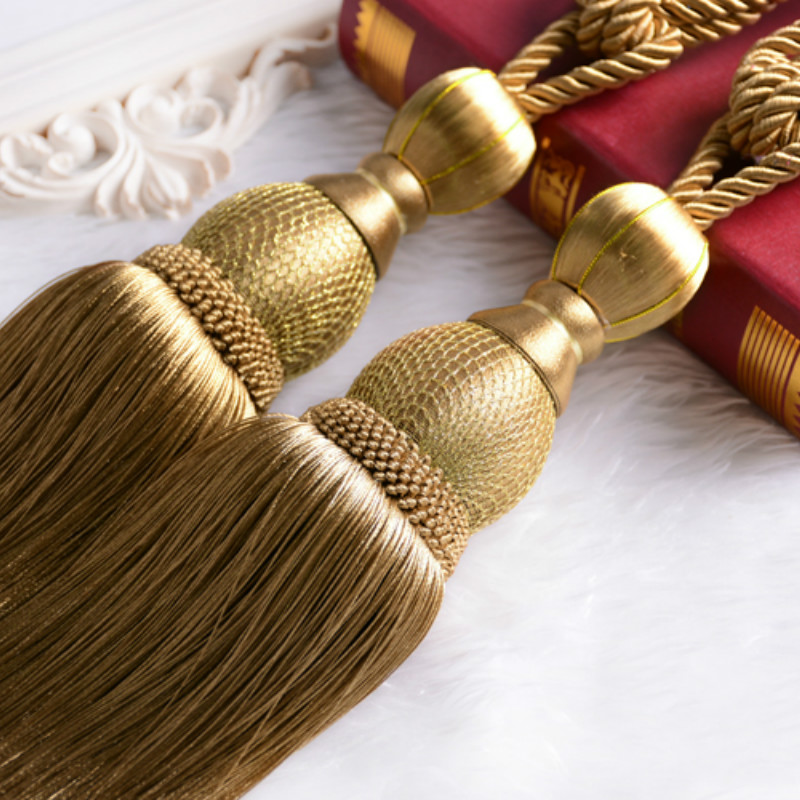 Grand rideau rétro de luxe, 1 paire, attaches à dos avec pompons, embrasses en corde, accessoires de décoration pour la maison: Bourgogne