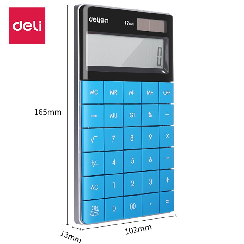 Deli Calculator 1589 Solar Energy Colorful Business Tablet Computer Button Office Financial Computer Student Examination: blue