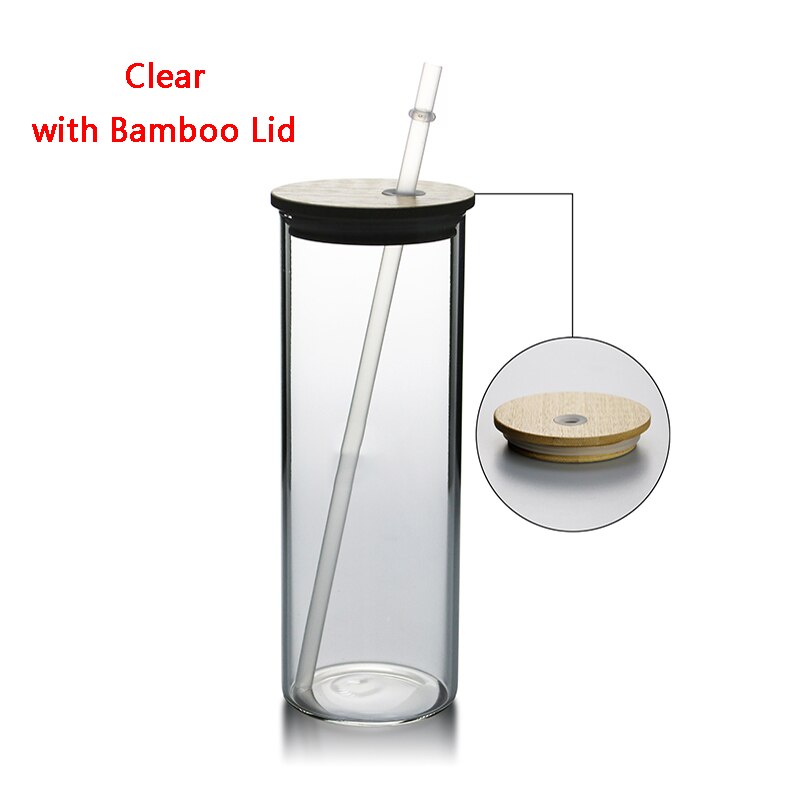 Sublimation Skinny Tumbler 20oz Clear Frosted Glass Juice Cups with Lid and Straw Straight Drinking Bottle For Wedding Party: Style 3
