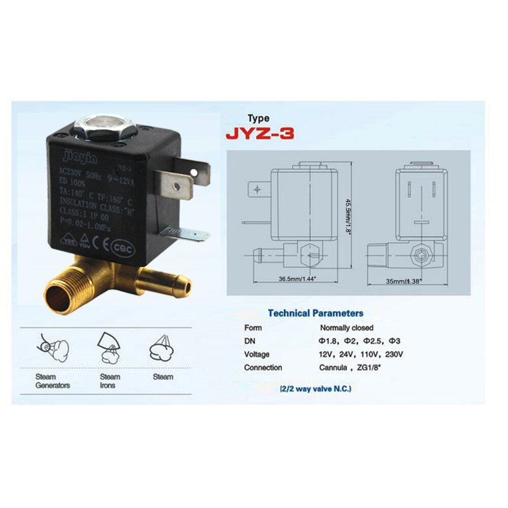 Jiayin JYZ-3 normalmente cerrado AC 230V 50HZ AC 120V 60HZ DC 12V G1/8 "de latón de hierro de vapor, aire y agua 2 posición 2 válvula de solenoide