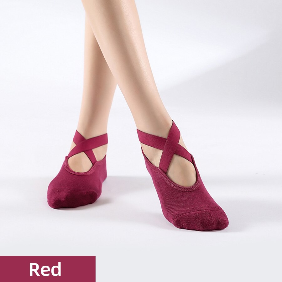 Fitness Nicht-Unterhose Griffe &Ampere; Riemen Yoga Socken Bandage Baumwolle Pilates Socken Reine Stange Ballett tanzen Atmungsaktive trainieren Fitnessstudio für Frauen: Yoga wa rot / dünn