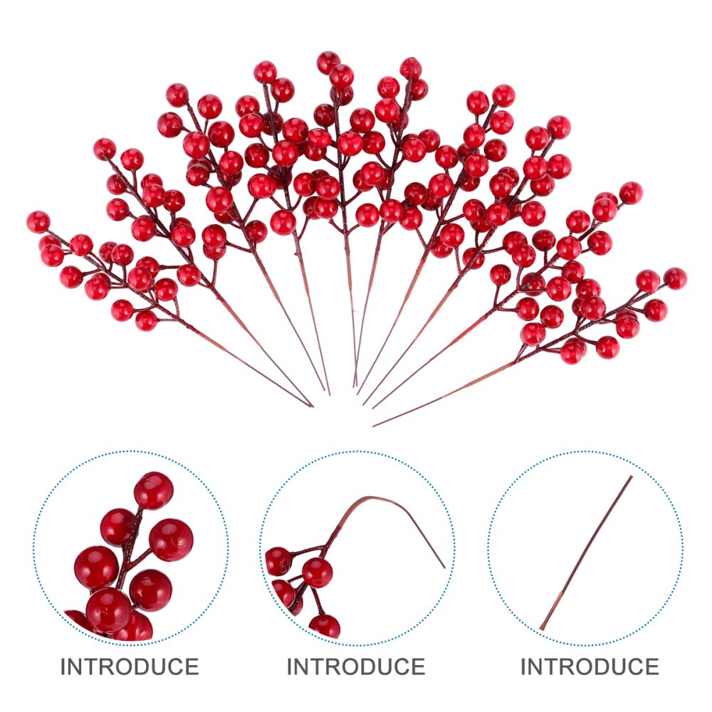 10 stuks kerstverpakkingen in de vorm van imitatiebessentakken (rood)