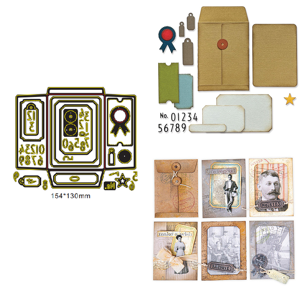 Nuevas etiquetas de carteles envolventes, troqueles de corte de Metal para álbum de recortes DIY, decoración artesanal, plantilla de tarjeta de papel, tarjeta de artesanal: Amarillo claro