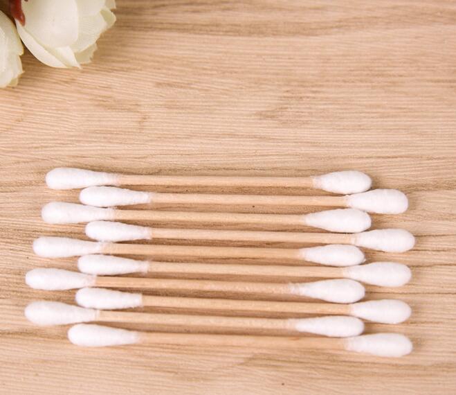 100 stks/partij Vrouwen Makeup Wattenstaafje Dubbele Hoofd Wattenstaafjes Make Up Hout Sticks Neus Oren Schoonmaken Cosmetica Gezondheid zorg