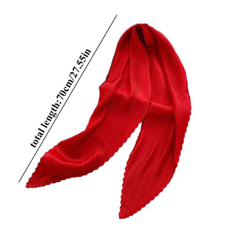 Bufanda de seda satinada pequeña para mujer, pañuelo triangular plisado de Color sólido para el cuello, banda para el pelo, lazos, Foulard femenino