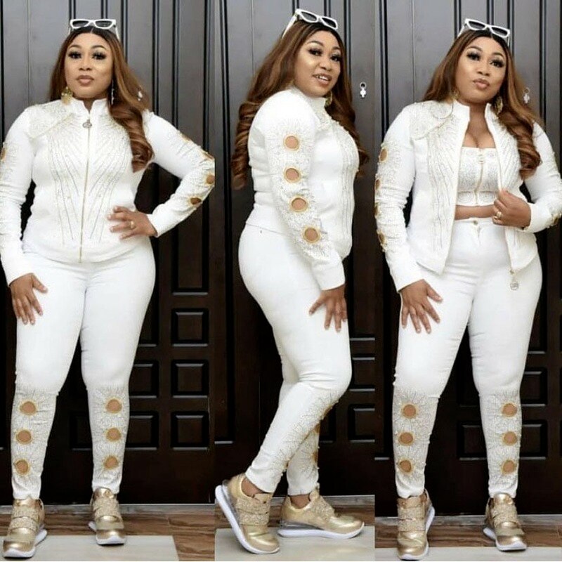 3 Piece Set Africa Clothes African Dashiki Dashiki Suit Top And Trousers Super Elastic Party Plus Size For Lady