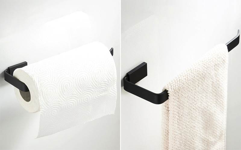 Sort håndklædering vægmonteret antik vintage messing bad badeværelse håndklædeholder bar rail bøjle wc toiletrulle papirholder