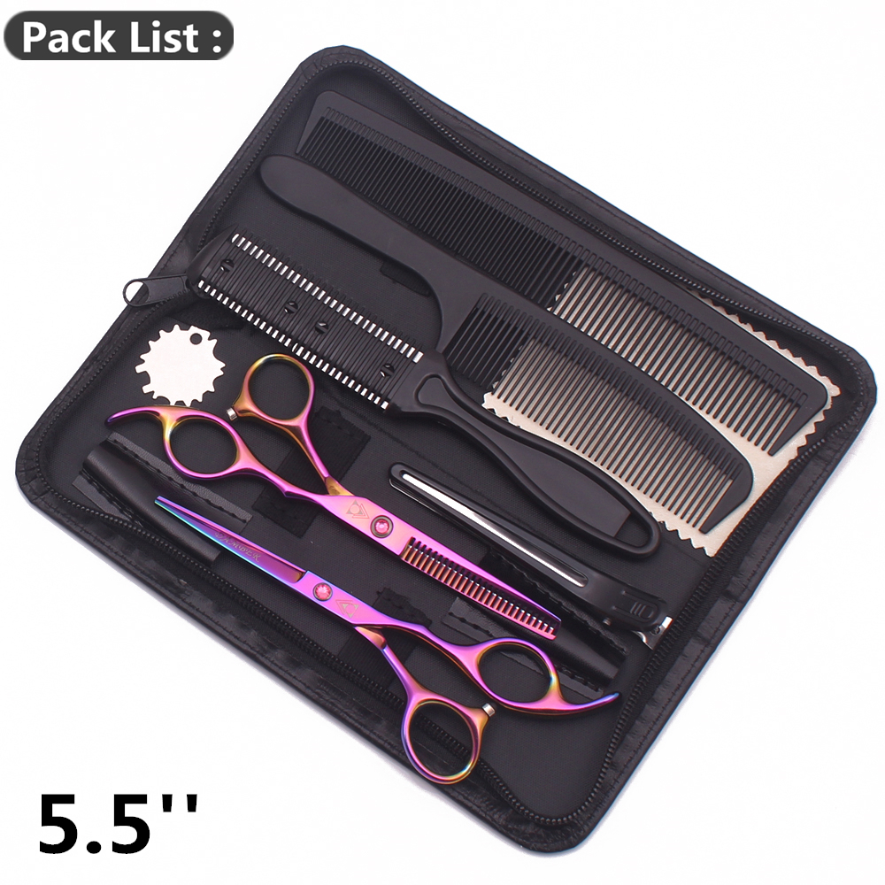Tijeras para el cabello 5,5 6,0, tijeras profesionales de peluquería, juego de tijeras de peluquero para adelgazar, tijeras para cortar cabello 440C Japón acero 888 #: Chocolate
