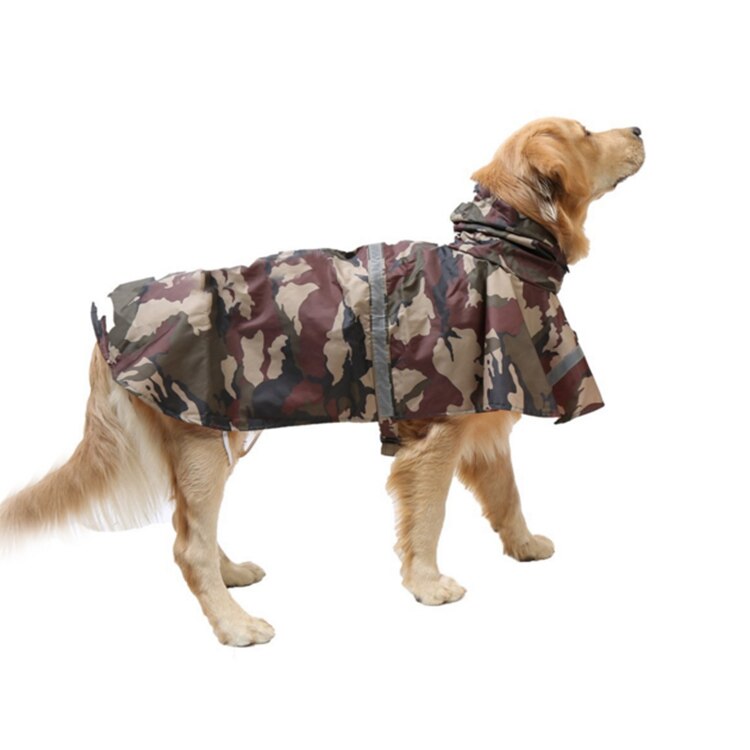 Camouflage stor hund regnfrakke vandtæt sne stor hundetøj frakke regnjakke reflekterende medium hund poncho med trækkraft hul: Brun camouflage / Xl