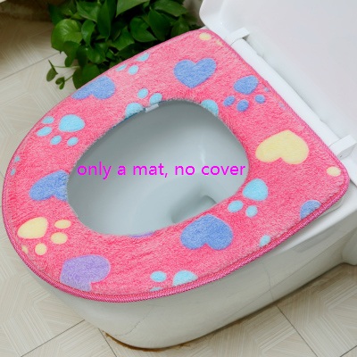 Tykt koral fløjl toilet sædeovertræk sæt wc luksus blød varm lynlås en / to-delt toiletmåtte vandtæt badeværelse tilbehør: Pink 1 sæt sæt