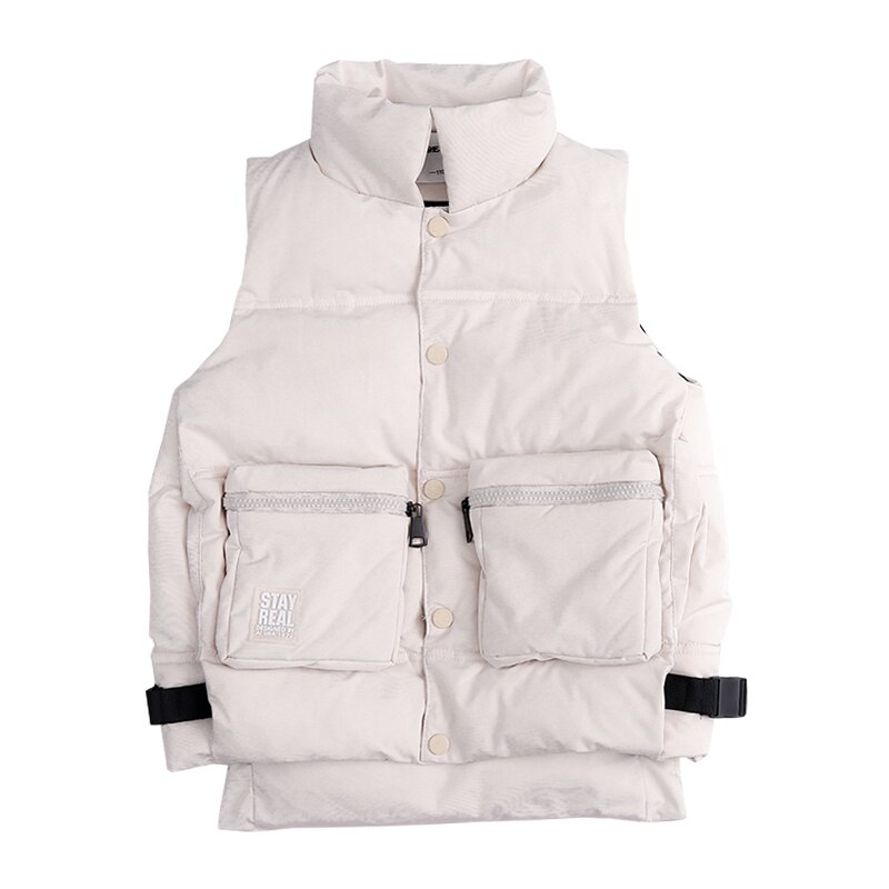 Chaqueta tipo chaleco para niñas, abrigo grueso con bolsillos grandes, chaleco acolchado de algodón informal para niños, cálido, sin mangas, chaquetas, ropa de 4 a 12 años: Blanco / 4T